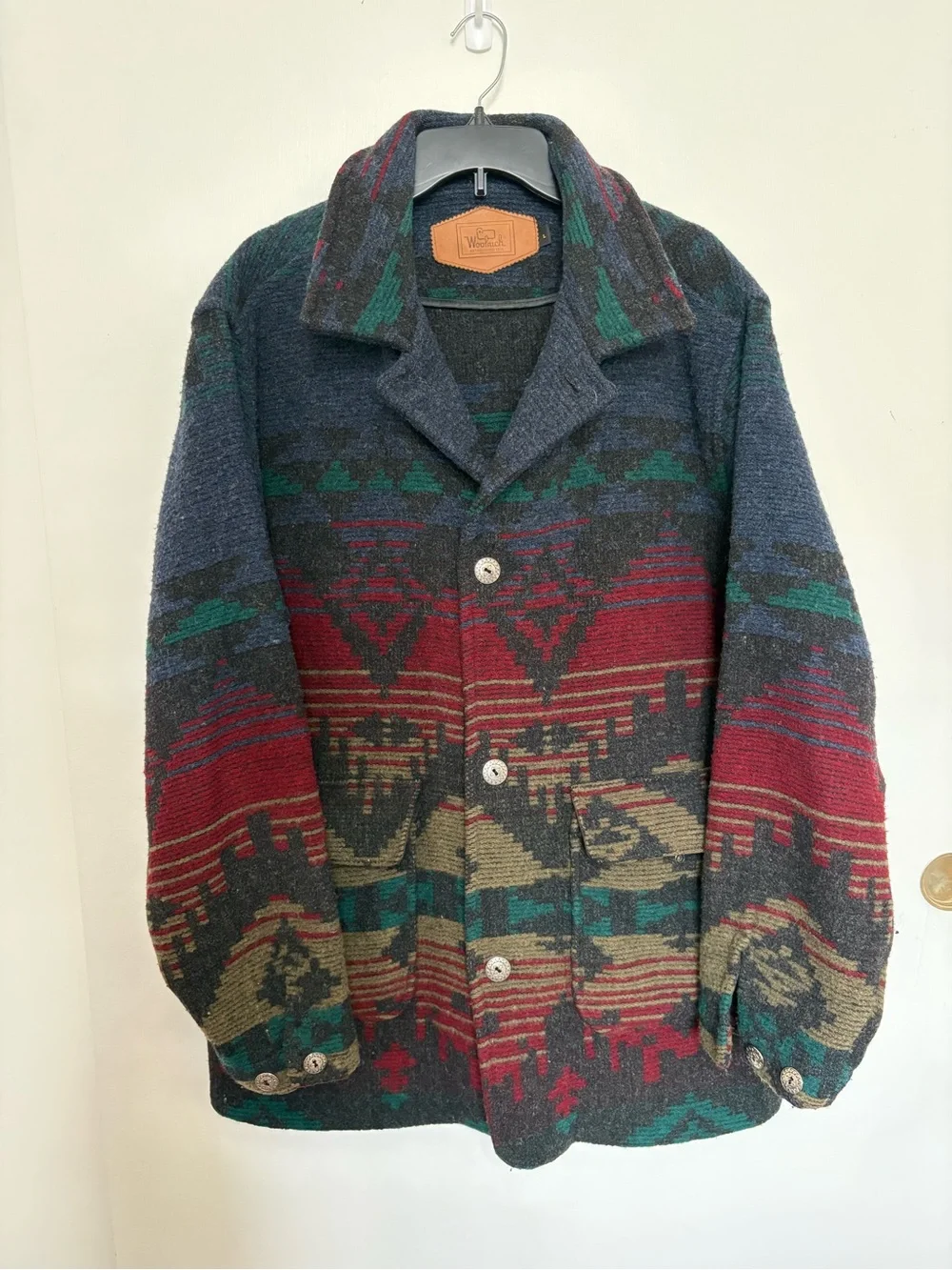 Vintage 90s Woolrich Mens Large Rainbow Southwestern Wool Blanket Jacket USA